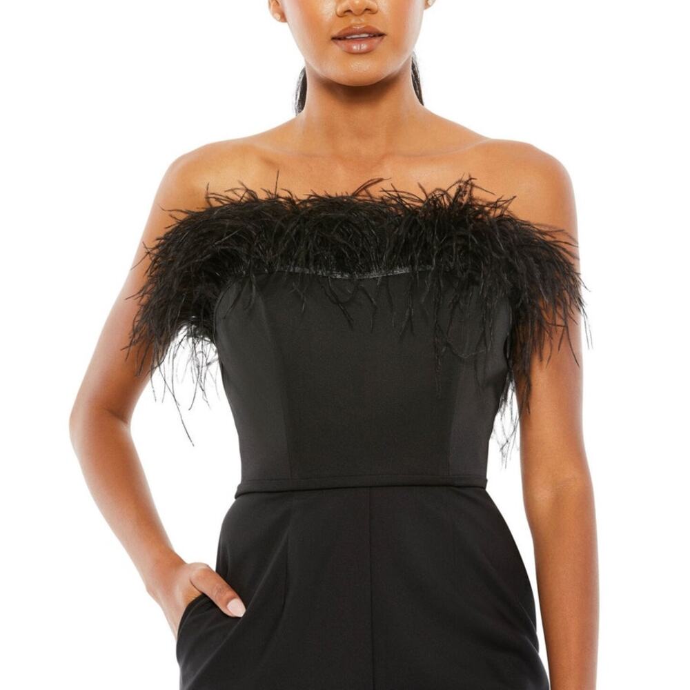 Mac Duggal NEW Size 2 68146 Black Feather Neck Sleeveless Strapless Jumpsuit NWT - Picture 4 of 9